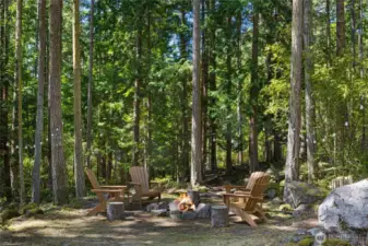 Fire pit area with lighting and seating