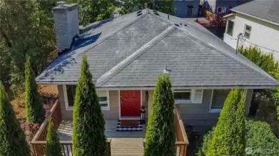 Looking down onto front of home