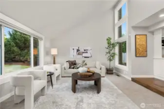 The vaulted ceiling provides an airy feel