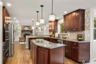 Granite counters, a center island and a double oven are just a few of the special features in this kitchen