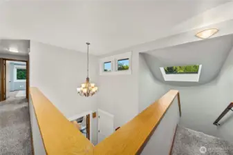 Clerestory windows and ample skylights provide plenty of natural light throughout