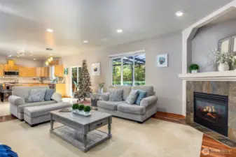 Living room is open to kitchen which is large enough for a informal dining.