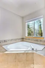 Primary en-suite tub overlooks greenbelt