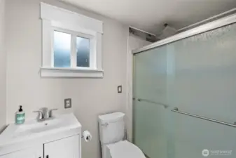 Bathroom with shower.