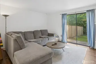 A slider door off living room steps out to the patio.