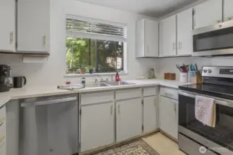 Ample cabinets and countertop space.