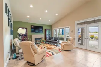 Gas fireplace- windows and DOUBLE opening French Doors!