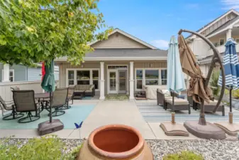 35'x21' concrete patio with rock border- easy care living at it's finest!