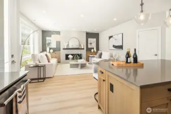 You could add a kitchen table near the island.  Door goes to the outside patio.