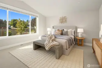 Welcome to your sanctuary primary ensuite.  Vaulted ceilings with loads of room for dressers and sitting area.