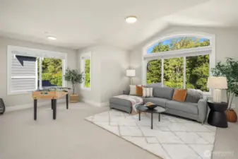 Bonus room off the top of the stairs.  Love the scenery out this window.  Great space for all your fun.
