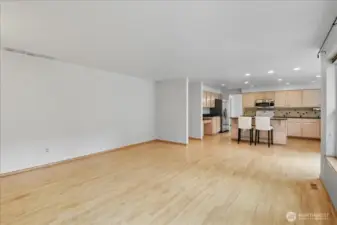 Another view of the family room leading to the kitchen.
