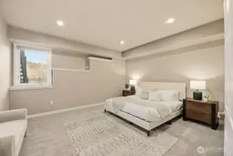 Downstairs Basement extra finished room with door.