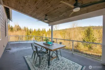 Patio views off Kitchen and main level dining with staircase to back yard grass area