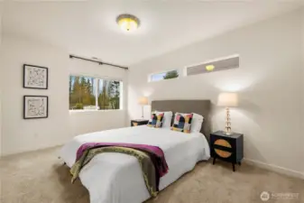 Upstairs to the primary bedroom. Features new paint, walk in closet and a five piece ensuite bathroom.