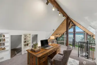 The virtually staged loft as an office.