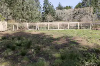 Behind the property is a peaceful setting of trees and ferns.