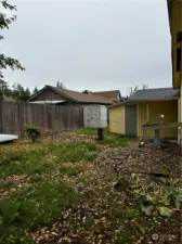 Backyard with storage shed