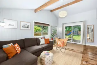 Lovely vaulted ceilings in this room too with easy connection to outdoor spaces.