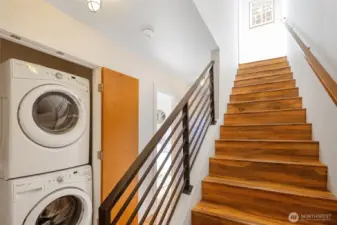 Another view of the washer and dryer near the bedrooms—then it’s time to head upstairs to the rooftop deck for some fresh air and relaxation.