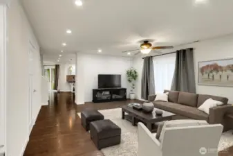Large open living room, virtually staged.