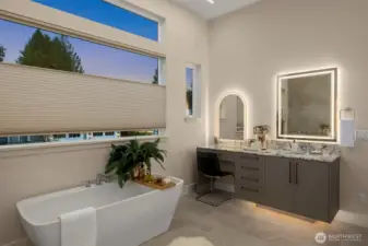 Touch-Enabled Backlit Mirrors w/ Separate Vanity & Under Cabinet Lighting.