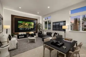 Escape to the Media Room enhanced w/ Backlit Design, 100" Viewing Space & Mood Lighting.
