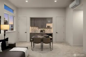 Media Room Includes Full Wet Bar, Beverage Cooler, Sink & Storage for Seamless Hosting.