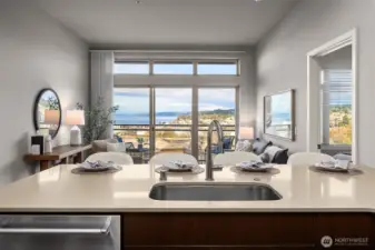 A stunning kitchen sink setup with a clear view outside, letting natural light flood the space while keeping you connected to the beautiful scenery beyond.