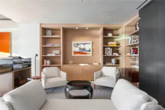 One of four flexible rooms, currently designed and arranged as a library~sitting room.
