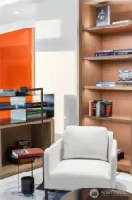 Exquisite, architectural steel and wood built-ins and shelving throughout the home.