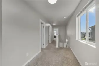 The primary suite is located at the North End of the home seperated by the bathrooms.