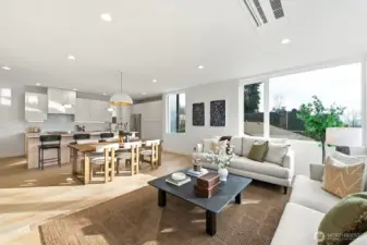 Lots of afternoon sunlight through the large windows.