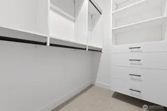 Walk-in closet in the primary suite.