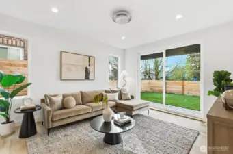 Family/rec room on the lower level with access to a fenced yard.