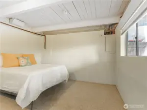 Additional basement bedroom with natural light and closet space.