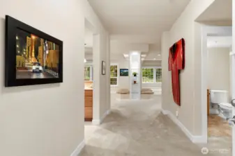 Spacious entry with wide hallways and tall ceilings creates an open, airy first impression, with a seamless flow into the main living areas beyond.