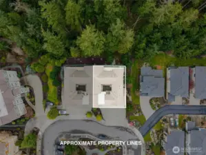 Aerial view highlighting the condo’s location within a well-maintained building of just four units, offering a more private setting.
