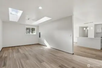 This extra living space also offers natural lighting with skylights.