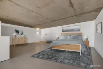 Virtually staged loft space.