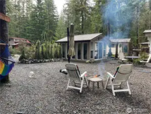 You have your fire pit area in the front of the park model.