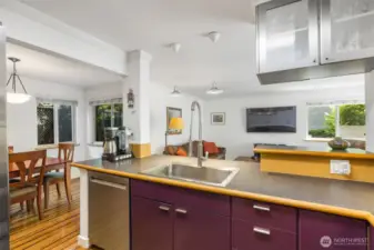 View from the kitchen of living and dining