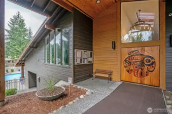 Welcome to the clubhouse, with the pool just steps to the left.