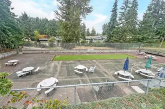 Relax in the courtyard, with space for leisure and bocce ball fun.