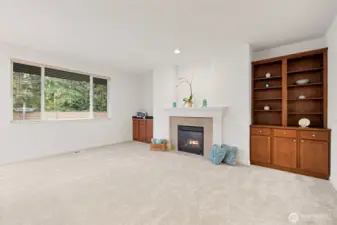 Great Room with gas fireplace and built ins