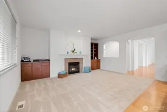 Great Room with gas fireplace and built ins