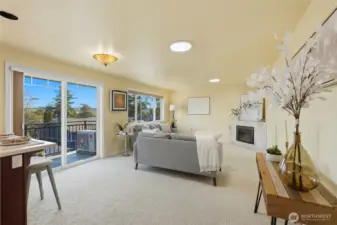 Cozy living area with an electric fireplace and great views