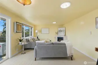 Cozy living area with an electric fireplace and great views