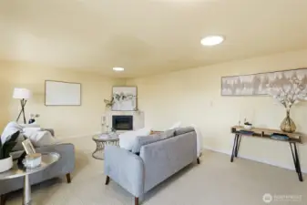 Cozy living area with an electric fireplace and great views