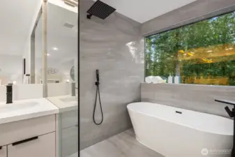 Large soaking tub and stunning shower